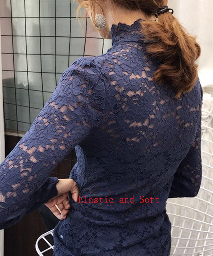 Turtleneck Long Sleeve Lace Blouse