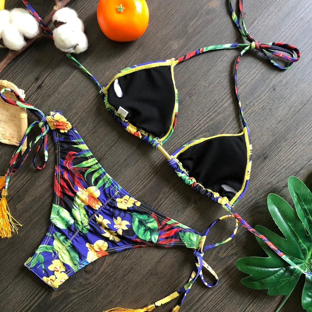 Feather print Brazilian bikini set