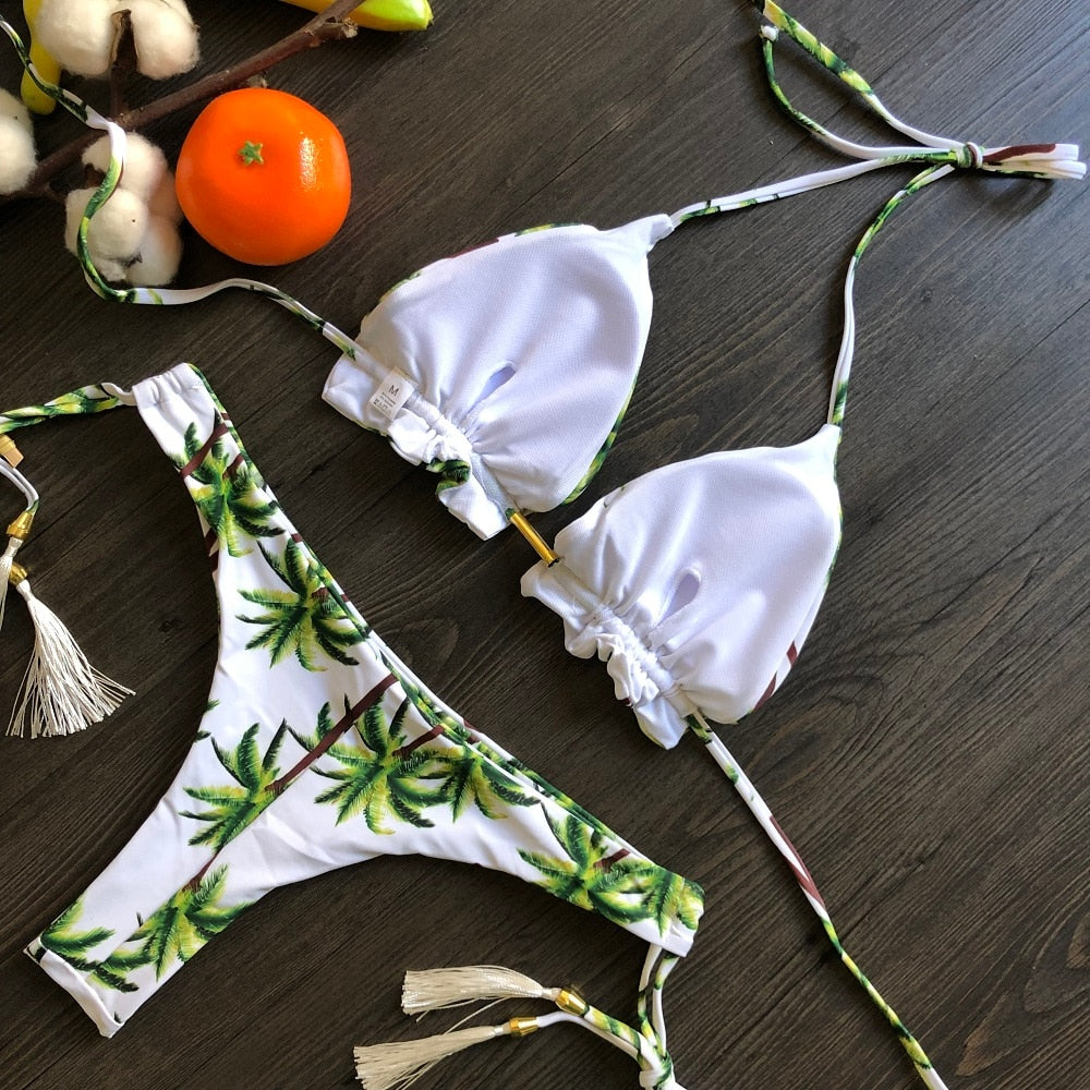 Feather print Brazilian bikini set