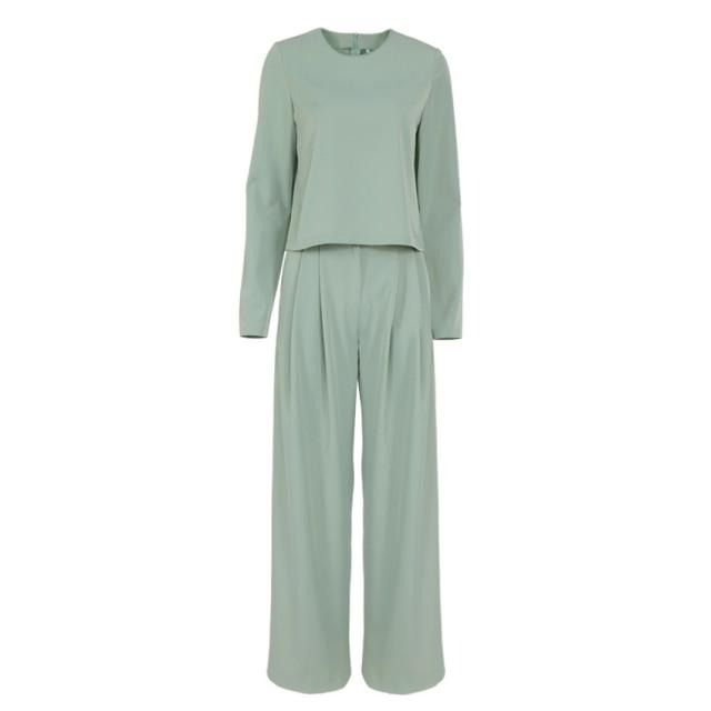 Wide leg Pleated Loose Trousers and Top set