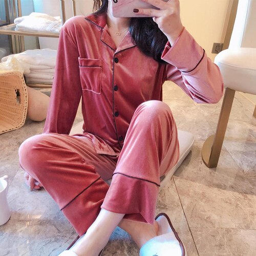 Winter Velvet Long Sleeve Pyjamas