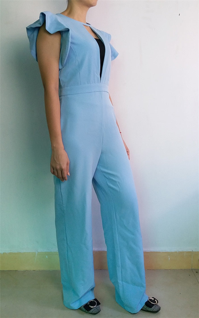 Solid Colour Ruffle sleeves Jumpsuit