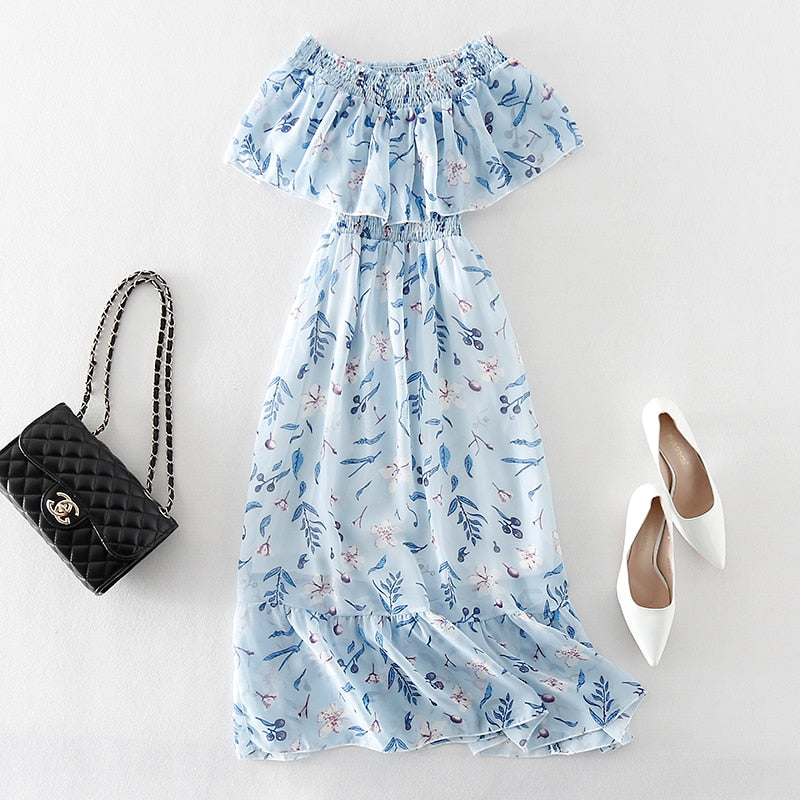 Floral V-neck Backless Long Dress