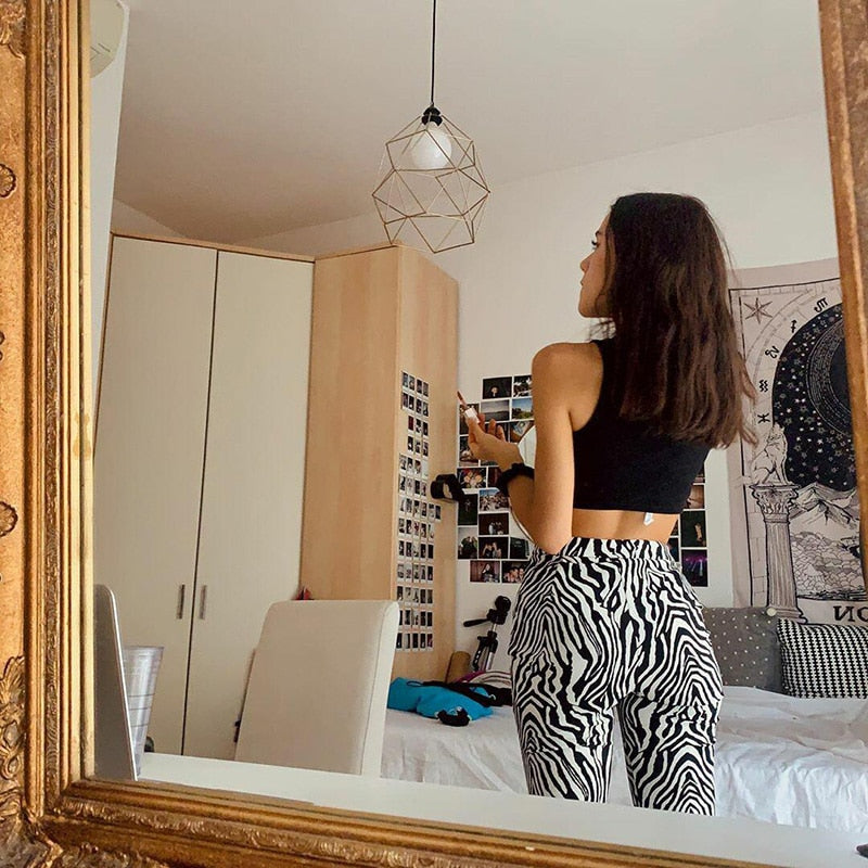 Zebra Print Wide Leg Trousers