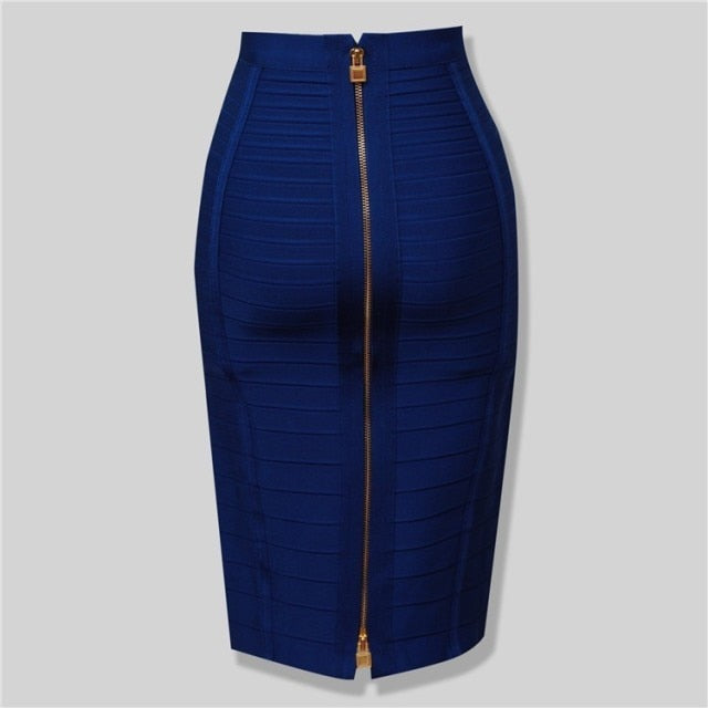 zipper bandage blue pencil skirt 