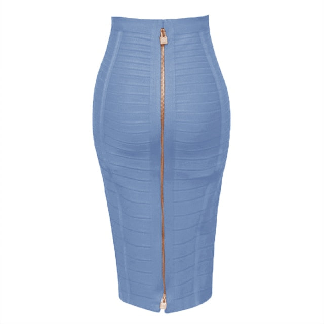 zipper bandage light baby blue pencil skirt 