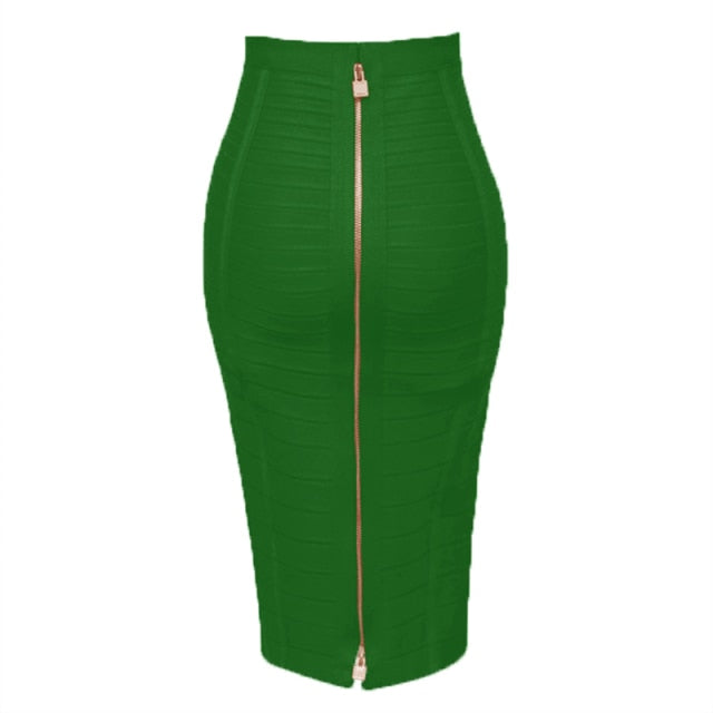 zipper bandage green pencil skirt 