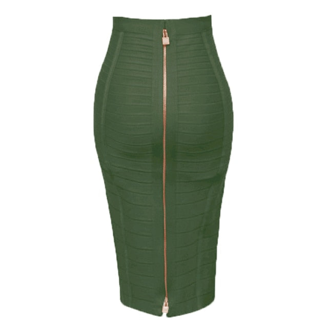 zipper bandage green pencil skirt 