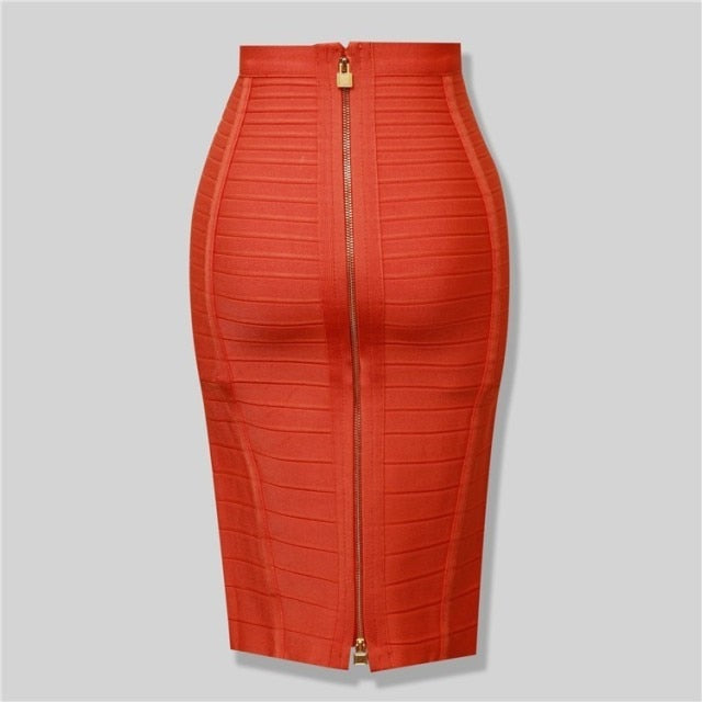 zipper bandage orange pencil skirt 