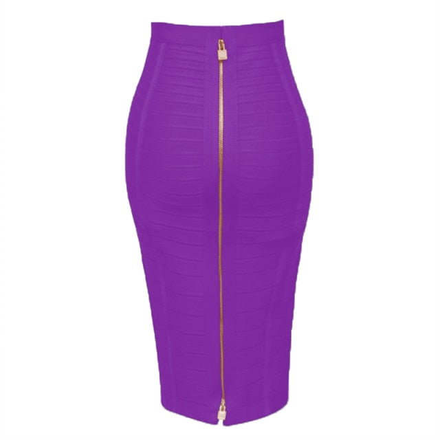 zipper bandage purple pencil skirt 