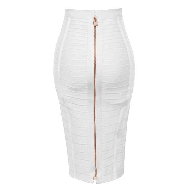 zipper bandage white pencil skirt 