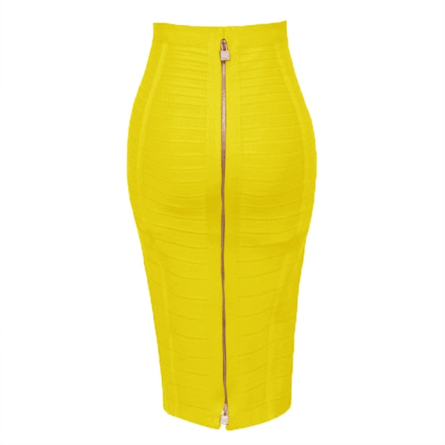 zipper bandage yellow pencil skirt 