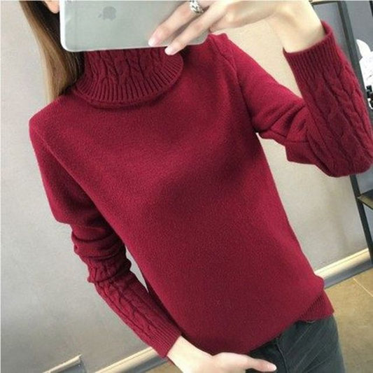 Turtleneck Winter Sweater for  Women Polyester and Cotton 