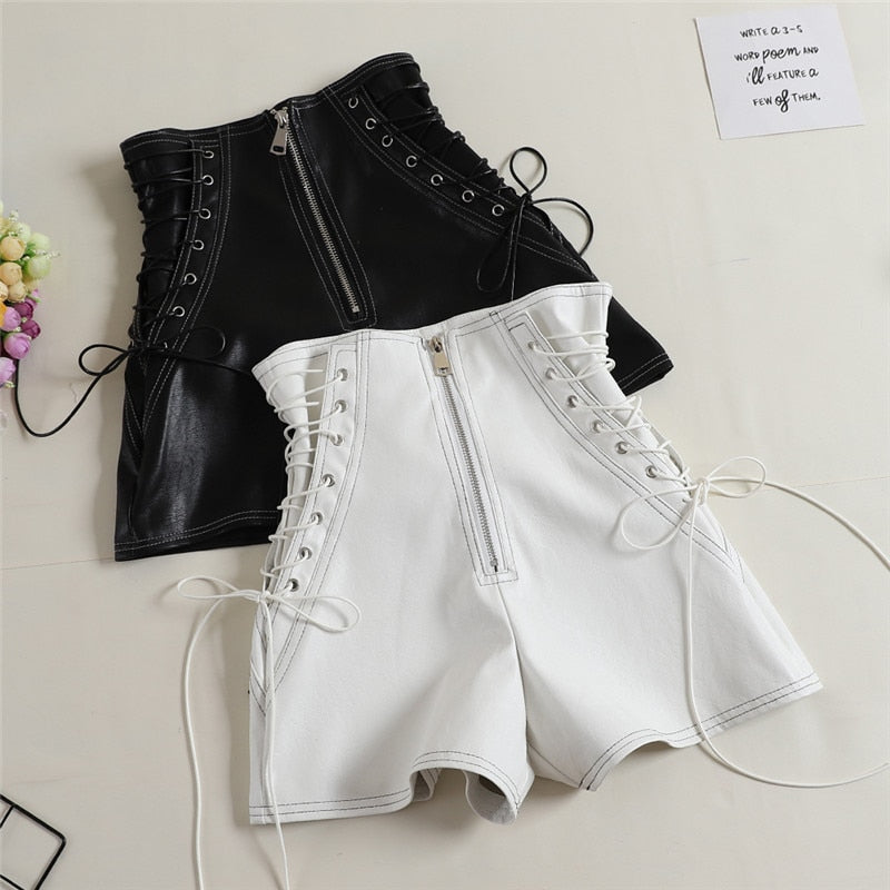 PU Shorts with laces High elegant Waist
